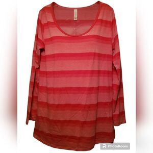 Lularoe Lynnae Soft Salmon Long Slv Striped Shirt XS | High-Low Hem Tunic Top